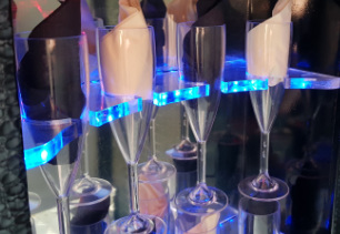 Set of champagne glasses for use by guests