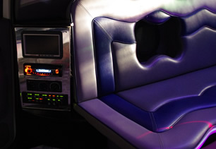 Detailed view of vehicle's seating area and audio system