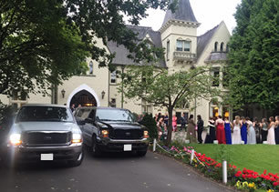 Two limousines at a wedding venue