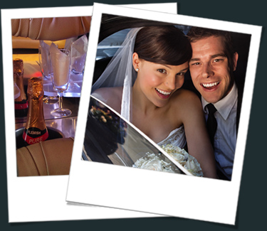 Group of people pose with champagne glasses inside a limousine